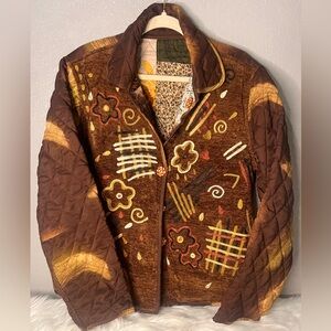 Indigo Moon Womens Quilted Jacket Sz M Embroidered Button Front Reversible